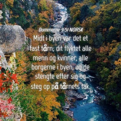 Picture 04 - Dommerne 9:51 NORSK - Midt i byen var det et fast tårn; dit flyktet - Bible Verse Picture