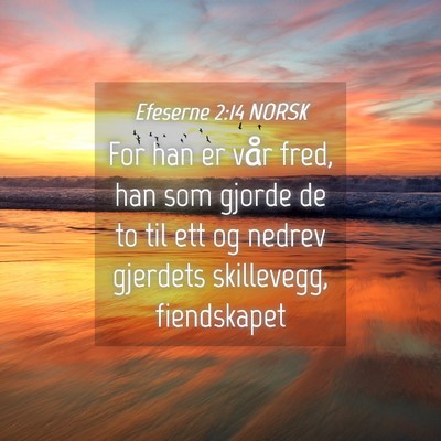 Picture 04 - Efeserne 2:14 NORSK - For han er vår fred, han som gjorde de to til - Bible Verse Picture