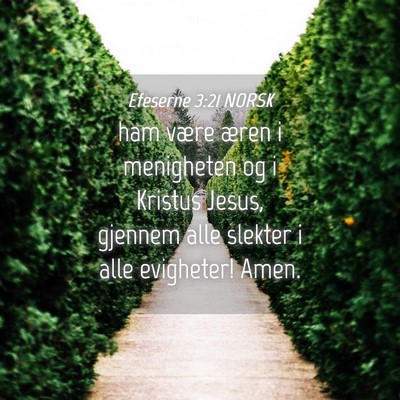 Picture 04 - Efeserne 3:21 NORSK - ham være æren i menigheten og i Kristus Jesus, - Bible Verse Picture