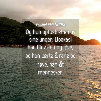Picture 04 - Esekiel 19:3 NORSK - Og hun opfostret en av sine unger; {Joakas} han - Bible Verse Picture