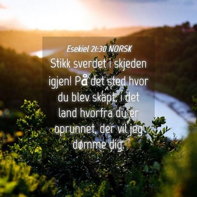 Picture 04 - Esekiel 21:30 NORSK - Stikk sverdet i skjeden igjen! På det sted hvor - Bible Verse Picture