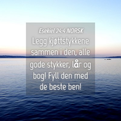 Picture 04 - Esekiel 24:4 NORSK - Legg kjøttstykkene sammen i den, alle gode - Bible Verse Picture