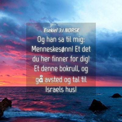 Picture 04 - Esekiel 3:1 NORSK - Og han sa til mig: Menneskesønn! Et det du her - Bible Verse Picture