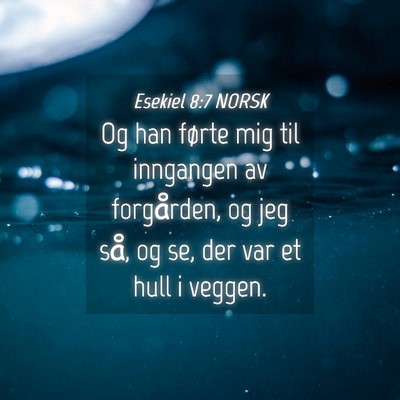 Picture 04 - Esekiel 8:7 NORSK - Og han førte mig til inngangen av forgården, og - Bible Verse Picture