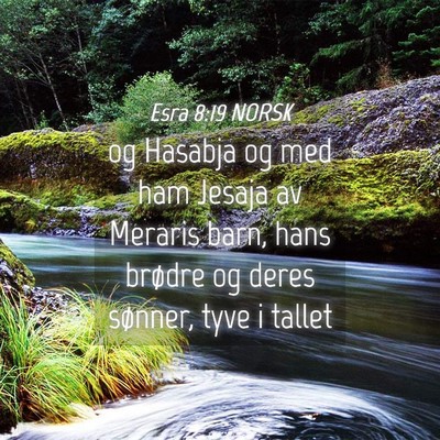 Picture 04 - Esra 8:19 NORSK - og Hasabja og med ham Jesaja av Meraris barn, - Bible Verse Picture