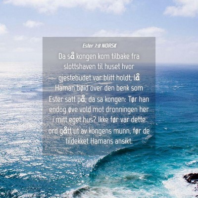 Picture 04 - Ester 7:8 NORSK - Da så kongen kom tilbake fra slottshaven til - Bible Verse Picture