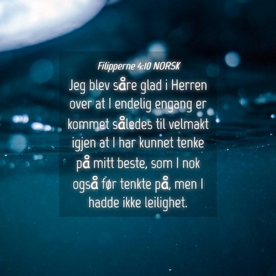 Picture 04 - Filipperne 4:10 NORSK - Jeg blev såre glad i Herren over at I endelig - Bible Verse Picture