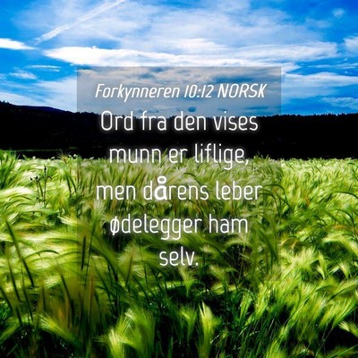 Picture 04 - Forkynneren 10:12 NORSK - Ord fra den vises munn er liflige, men dårens - Bible Verse Picture