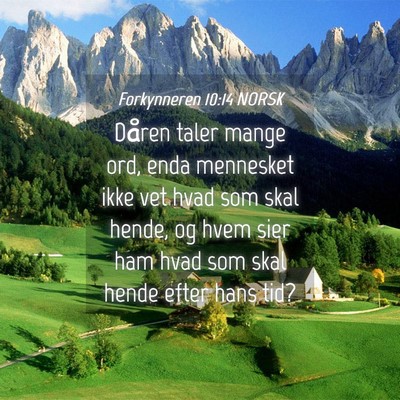 Picture 04 - Forkynneren 10:14 NORSK - Dåren taler mange ord, enda mennesket ikke vet - Bible Verse Picture