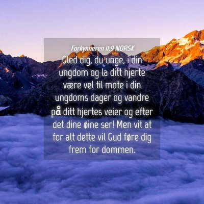 Picture 04 - Forkynneren 11:9 NORSK - Gled dig, du unge, i din ungdom og la ditt hjerte - Bible Verse Picture