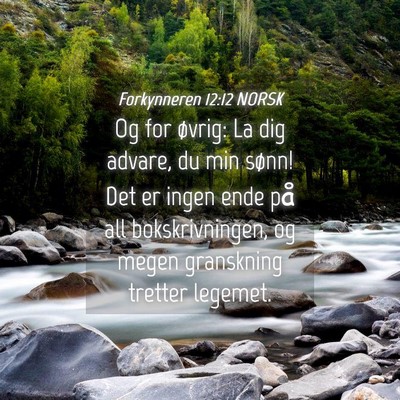 Picture 04 - Forkynneren 12:12 NORSK - Og for øvrig: La dig advare, du min sønn! Det - Bible Verse Picture
