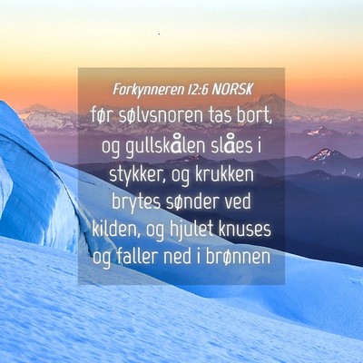 Picture 04 - Forkynneren 12:6 NORSK - før sølvsnoren tas bort, og gullskålen slåes - Bible Verse Picture