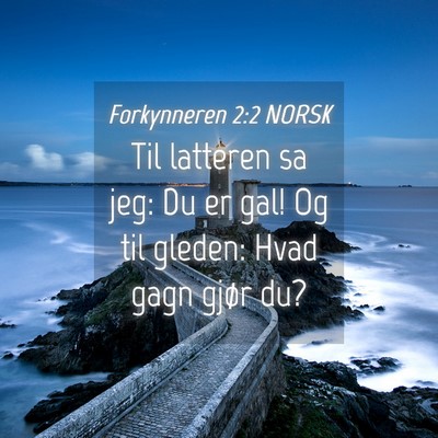 Picture 04 - Forkynneren 2:2 NORSK - Til latteren sa jeg: Du er gal! Og til gleden: - Bible Verse Picture