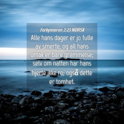 Picture 04 - Forkynneren 2:23 NORSK - Alle hans dager er jo fulle av smerte, og all - Bible Verse Picture