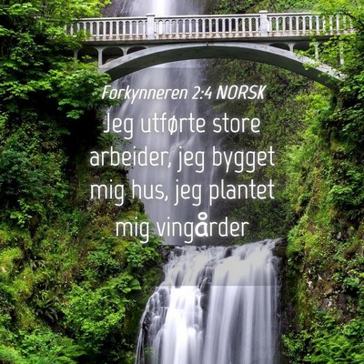 Picture 04 - Forkynneren 2:4 NORSK - Jeg utførte store arbeider, jeg bygget mig hus, - Bible Verse Picture