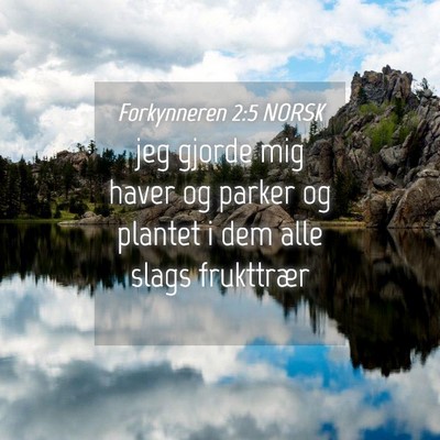 Picture 04 - Forkynneren 2:5 NORSK - jeg gjorde mig haver og parker og plantet i dem - Bible Verse Picture
