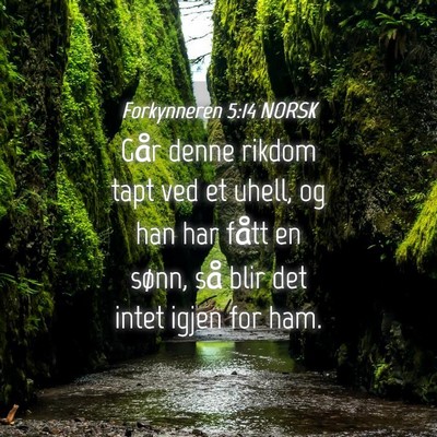 Picture 04 - Forkynneren 5:14 NORSK - Går denne rikdom tapt ved et uhell, og han har - Bible Verse Picture