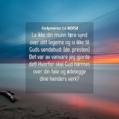 Picture 04 - Forkynneren 5:6 NORSK - La ikke din munn føre synd over ditt legeme og - Bible Verse Picture