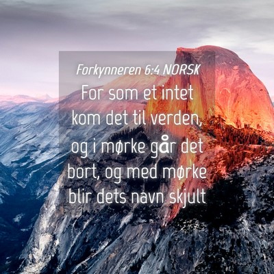Picture 04 - Forkynneren 6:4 NORSK - For som et intet kom det til verden, og i mørke - Bible Verse Picture