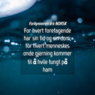 Picture 04 - Forkynneren 8:6 NORSK - For hvert foretagende har sin tid og sin dom; for - Bible Verse Picture