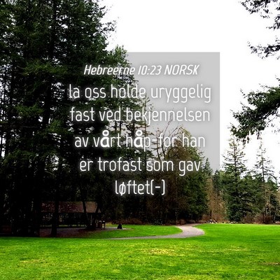 Picture 04 - Hebreerne 10:23 NORSK - la oss holde uryggelig fast ved bekjennelsen av - Bible Verse Picture