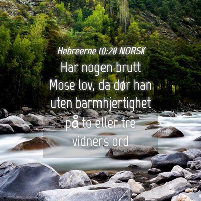 Picture 04 - Hebreerne 10:28 NORSK - Har nogen brutt Mose lov, da dør han uten - Bible Verse Picture