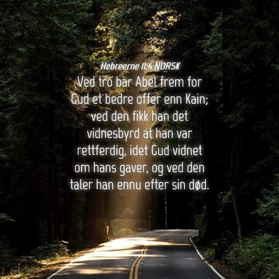 Picture 04 - Hebreerne 11:4 NORSK - Ved tro bar Abel frem for Gud et bedre offer enn - Bible Verse Picture