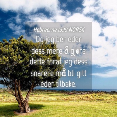 Picture 04 - Hebreerne 13:19 NORSK - Og jeg ber eder dess mere å gjøre dette forat - Bible Verse Picture