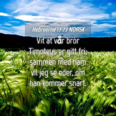 Picture 04 - Hebreerne 13:23 NORSK - Vit at vår bror Timoteus er gitt fri; sammen med - Bible Verse Picture