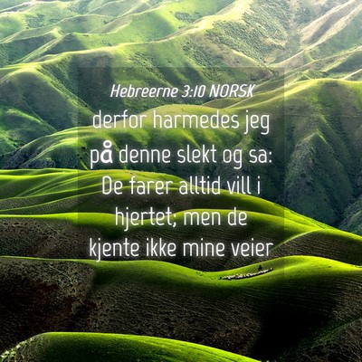 Picture 04 - Hebreerne 3:10 NORSK - derfor harmedes jeg på denne slekt og sa: De - Bible Verse Picture