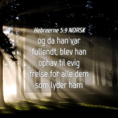 Picture 04 - Hebreerne 5:9 NORSK - og da han var fullendt, blev han ophav til evig - Bible Verse Picture