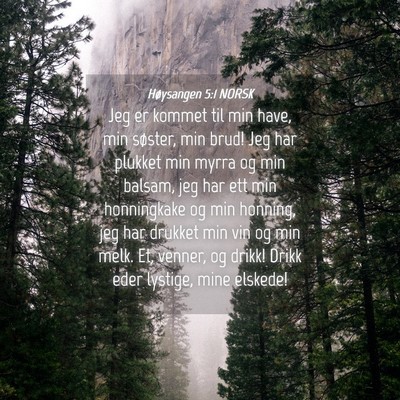 Picture 04 - Høysangen 5:1 NORSK - Jeg er kommet til min have, min søster, min - Bible Verse Picture