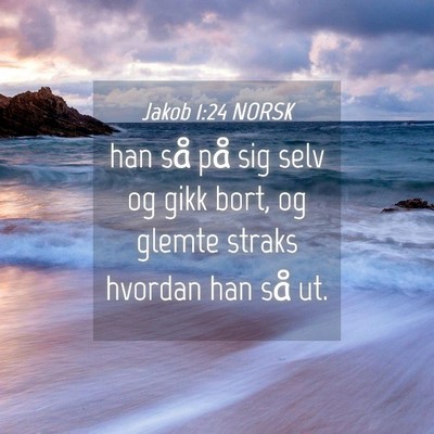 Picture 04 - Jakob 1:24 NORSK - han så på sig selv og gikk bort, og glemte - Bible Verse Picture