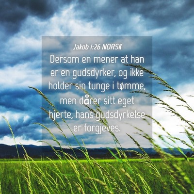 Picture 04 - Jakob 1:26 NORSK - Dersom en mener at han er en gudsdyrker, og ikke - Bible Verse Picture