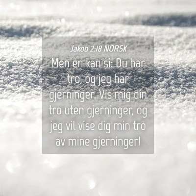 Picture 04 - Jakob 2:18 NORSK - Men en kan si: Du har tro, og jeg har gjerninger. - Bible Verse Picture