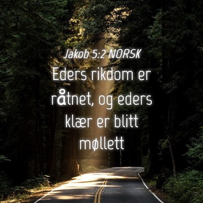 Picture 04 - Jakob 5:2 NORSK - Eders rikdom er råtnet, og eders klær er blitt - Bible Verse Picture