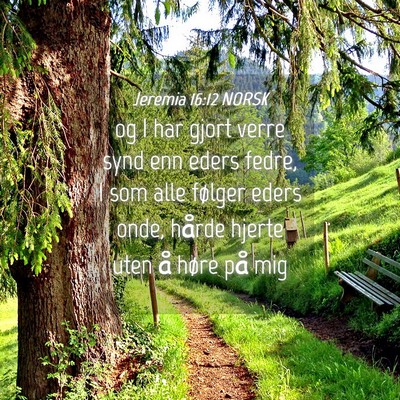 Picture 04 - Jeremia 16:12 NORSK - og I har gjort verre synd enn eders fedre, I som - Bible Verse Picture