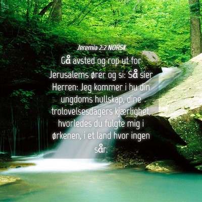 Picture 04 - Jeremia 2:2 NORSK - Gå avsted og rop ut for Jerusalems ører og si: - Bible Verse Picture