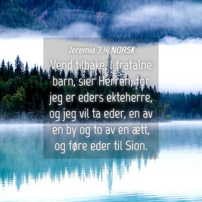 Picture 04 - Jeremia 3:14 NORSK - Vend tilbake, I frafalne barn, sier Herren; for - Bible Verse Picture