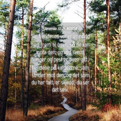 Picture 04 - Jeremia 32:24 NORSK - Se, fiendenes voller er nådd helt frem til byen, - Bible Verse Picture