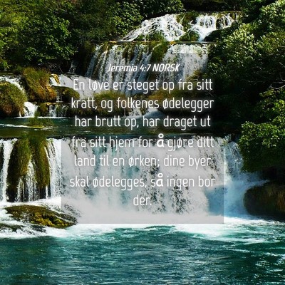 Picture 04 - Jeremia 4:7 NORSK - En løve er steget op fra sitt kratt, og folkenes - Bible Verse Picture
