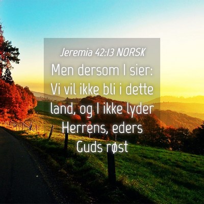 Picture 04 - Jeremia 42:13 NORSK - Men dersom I sier: Vi vil ikke bli i dette land, - Bible Verse Picture