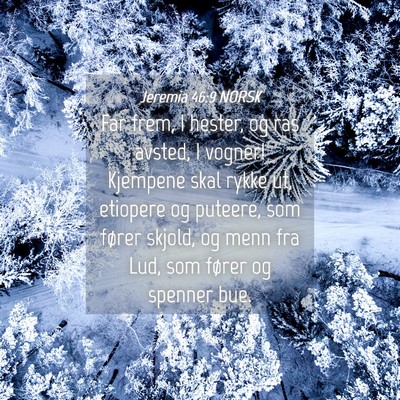Picture 04 - Jeremia 46:9 NORSK - Far frem, I hester, og ras avsted, I vogner! - Bible Verse Picture