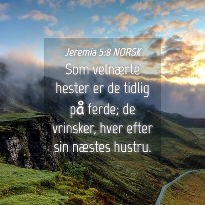 Picture 04 - Jeremia 5:8 NORSK - Som velnærte hester er de tidlig på ferde; de - Bible Verse Picture