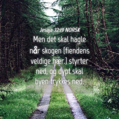 Picture 04 - Jesaja 32:19 NORSK - Men det skal hagle når skogen {fiendens veldige - Bible Verse Picture