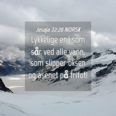 Picture 04 - Jesaja 32:20 NORSK - Lykkelige er I som sår ved alle vann, som - Bible Verse Picture