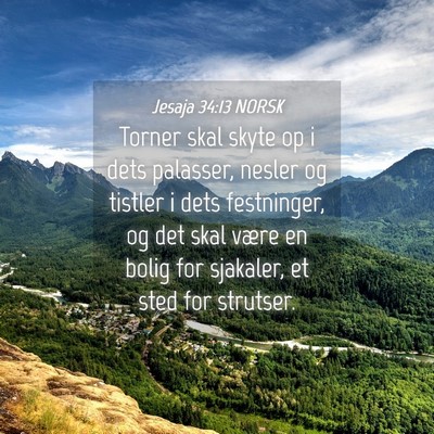Picture 04 - Jesaja 34:13 NORSK - Torner skal skyte op i dets palasser, nesler og - Bible Verse Picture