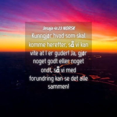 Picture 04 - Jesaja 41:23 NORSK - Kunngjør hvad som skal komme herefter, så vi - Bible Verse Picture