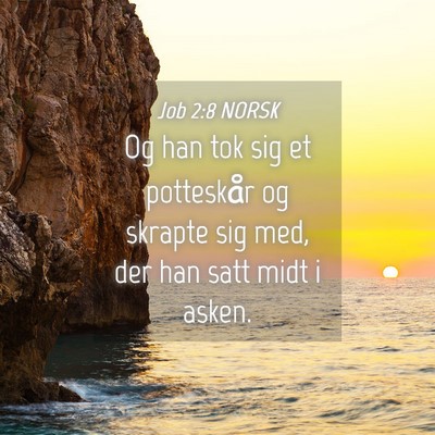 Picture 04 - Job 2:8 NORSK - Og han tok sig et potteskår og skrapte sig med, - Bible Verse Picture