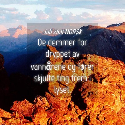 Picture 04 - Job 28:11 NORSK - De demmer for dryppet av vannårene og fører - Bible Verse Picture